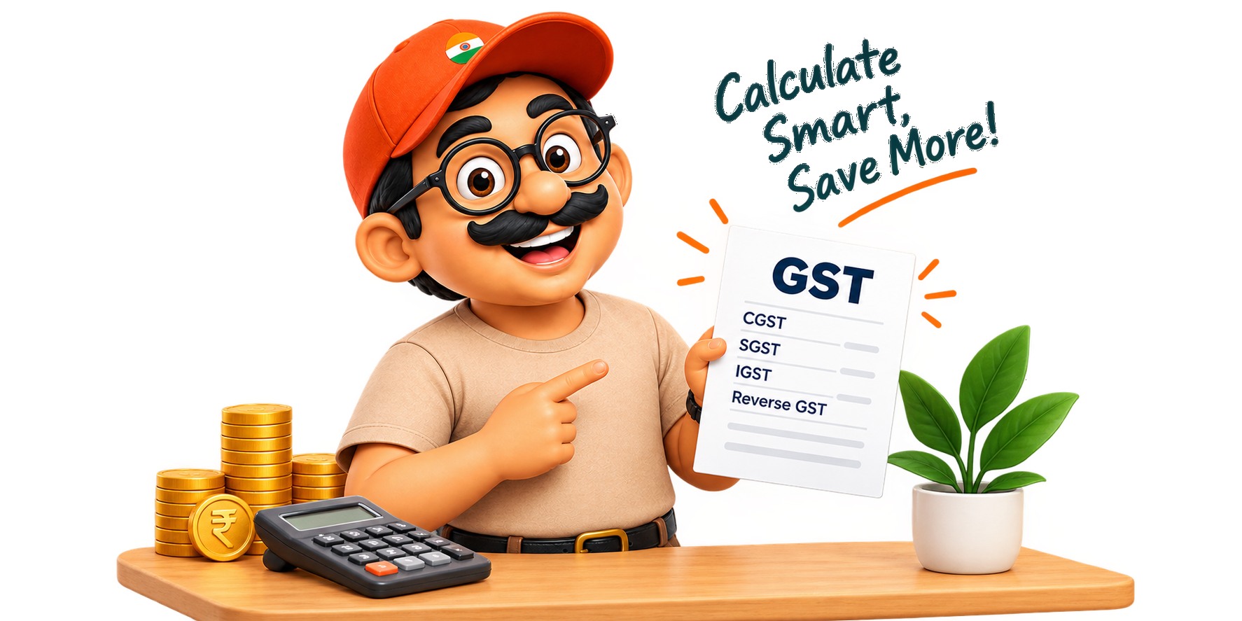 Hanu holding a GST invoice with CGST, SGST, IGST and reverse GST